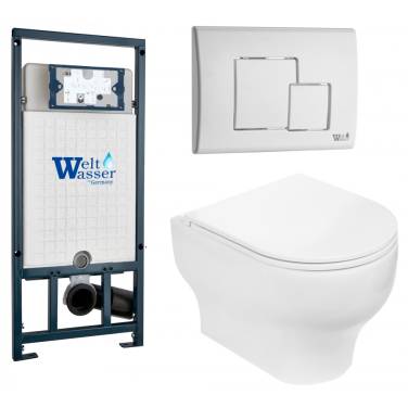 Комплект Weltwasser 10000010380 подвесной унитаз Erlenbach 004 GL-WT + инсталляция Marberg 507 + кнопка MAR 507 SE GL-WT