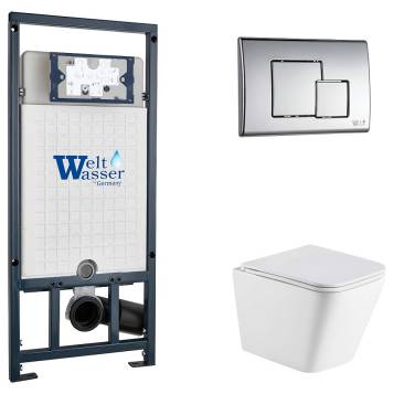Унитаз с инсталляцией WeltWasser MARBERG 507 + GELBACH 043 MT-WT + MAR 507 SE CR белый матовый/кнопка хром