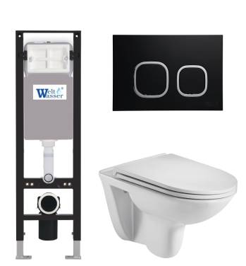 Унитаз с инсталляцией WeltWasser AMBERG 350 + BAARBACH 004 GL-WT + AMBERG RD-BL белый/кнопка черный-хром