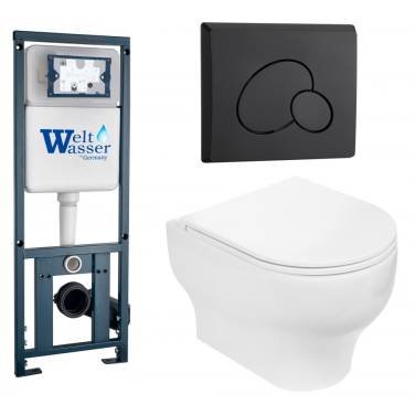 Комплект Weltwasser 10000010375 подвесной унитаз Erlenbach 004 GL-WT + инсталляция Marberg 410 + кнопка MAR 410 RD MT-BL
