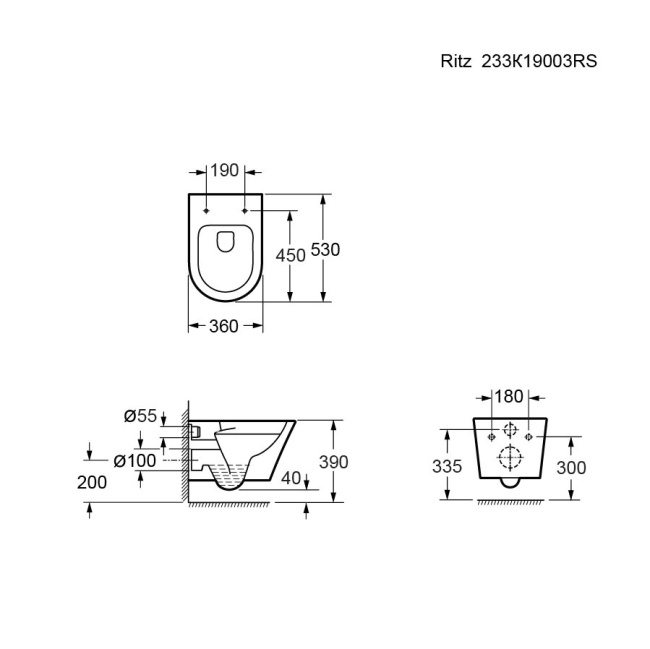 Ambassador Ritz 233K19003RS (530*360*350) подвесной безободковый, 2 места