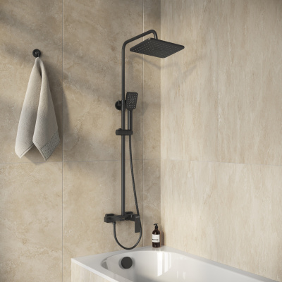 Grossman Style 500.K35.05.210 с верхним душем, ручной лейкой и смесителем, черный матовый