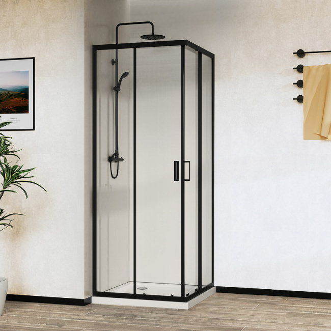 Vincea City 90х90 VSS-5CT900CLB профиль Черный стекло прозрачное без поддона