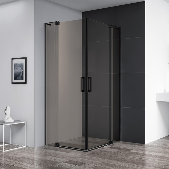 Cezares Slider 100x100 SLIDER-A-2-90/100-BR-NERO профиль Черный матовый стекло бронзовое без поддона
