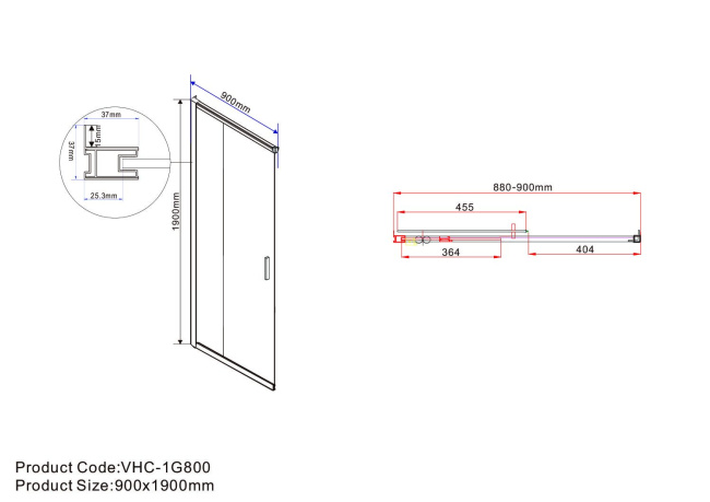 Vincea Garda VSS-1G9012CLGM, 1200*900, вороненая сталь, стекло прозрачное