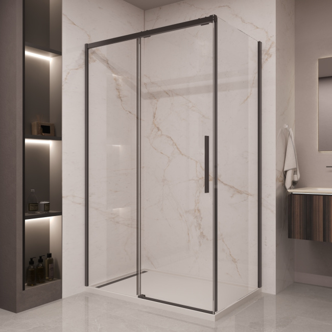 Vincea Stella VSR-1ST1011CLB, 1100*1000, черный, стекло прозрачное