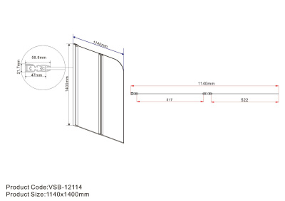 Vincea VSB-12114CLB, 1140*1400, черный, стекло прозрачное