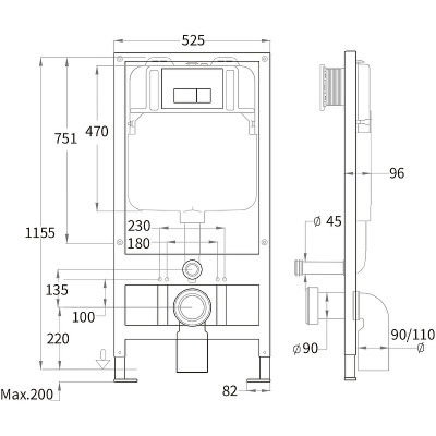 Унитаз с инсталляцией WeltWasser BAMBERG 525+HEIMBACH 043 GL-WT+BAMBERG CR белый/кнопка хром, безободковый, с крышкой микролифт, слив торнадо