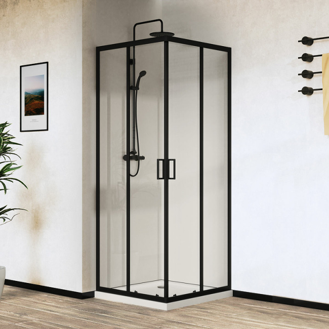 Vincea City 90х90 VSS-5CT900CLB профиль Черный стекло прозрачное без поддона