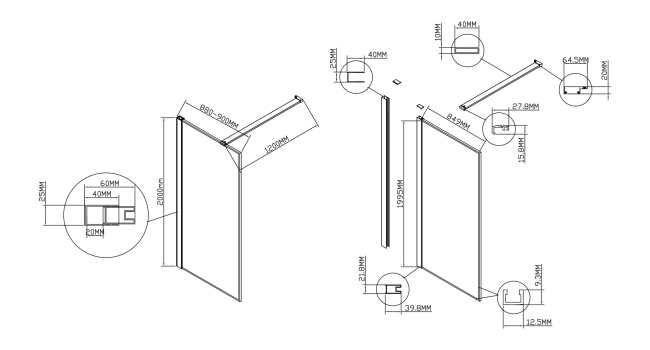 Vincea Walk-In VSW-1HS900CL, 900*2000, хром, стекло прозрачное