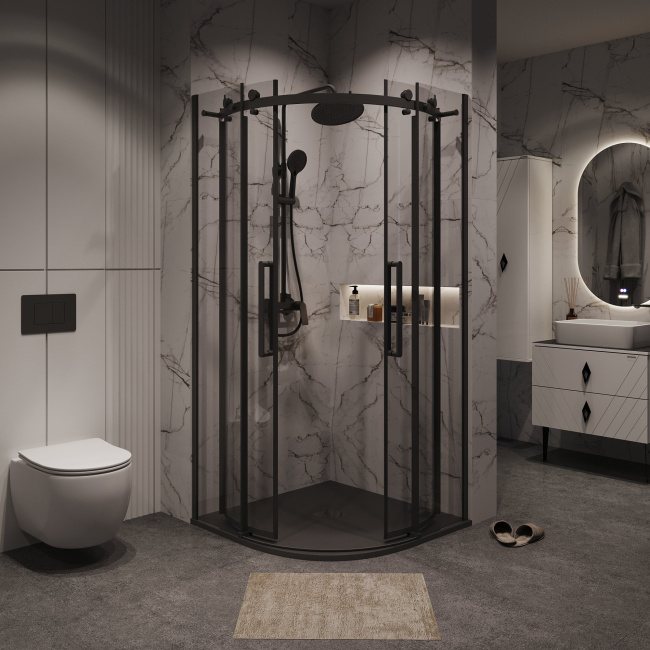 Grossman 301.K33.04.9090.21.00 Classic (90*90*195) полукруг,раздвижн,черн.матов,стекло прозрач без поддона