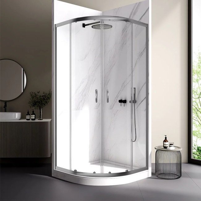 Veconi Rovigo RV-202GR, 900x900x1900, брашированный графит, прозрачное стекло