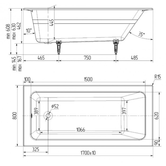 Delice Parallel 170х80 с ручками и антискользящим покрытием DLR220502R-AS
