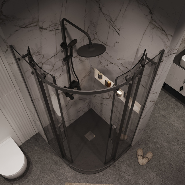 Grossman 301.K33.04.9090.21.00 Classic (90*90*195) полукруг,раздвижн,черн.матов,стекло прозрач без поддона