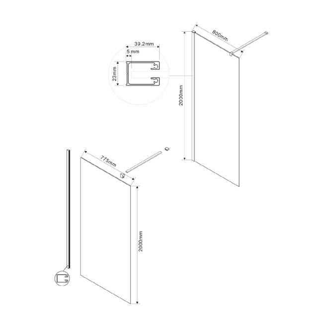 Vincea Walk-In VSW-1H800CLB, 800x2000, матовый черный, стекло прозрачное